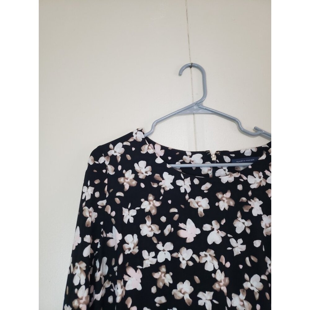 Tommy Hilfiger Womens 12 Mini Shift Dress Black Floral Flare Sleeve Office NWT - Picture 4 of 6